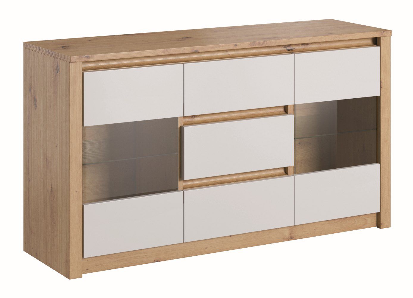 Vitrine Ortstock 01, couleur : chêne / blanc - 79 x 140 x 43 cm (h x l x p)