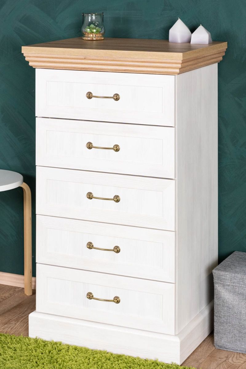 Commode Badile 13, couleur : blanc pin / brun - 98 x 57 x 46 cm (h x l x p)