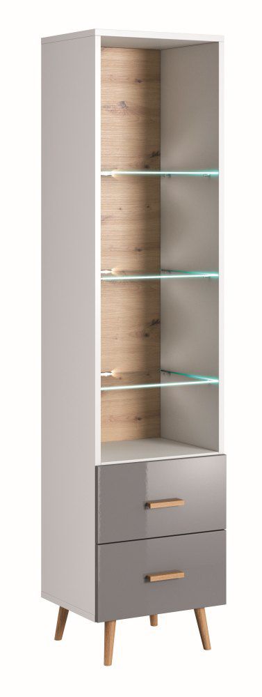 Etagère Hohgant 10, couleur : blanc / gris brillant - 209 x 50 x 42 cm (h x l x p)