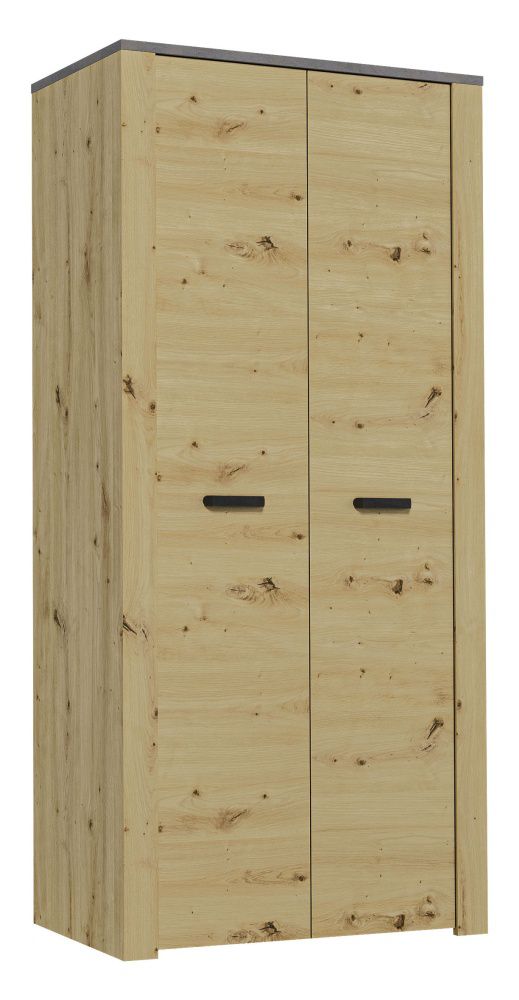 Armoire à portes battantes / penderie Talimatau 01, Couleur : Chêne / Gris - 197 x 91 x 56 cm (H x L x P)