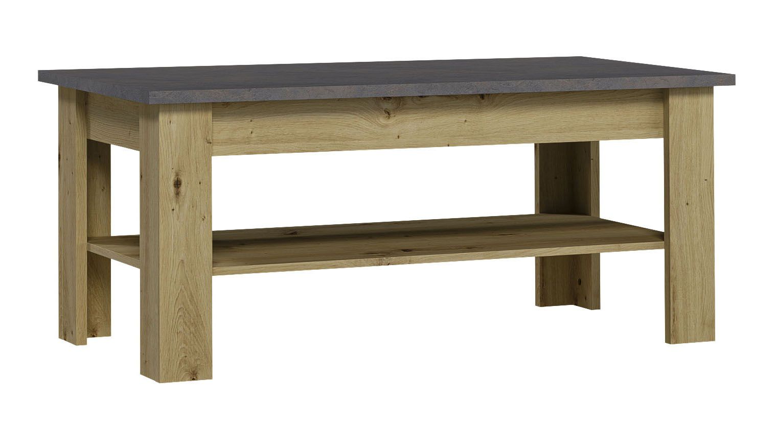 Table basse Talimatau 09, Couleur : Chêne / Gris - 120 x 60 x 51 cm (L x P x H)