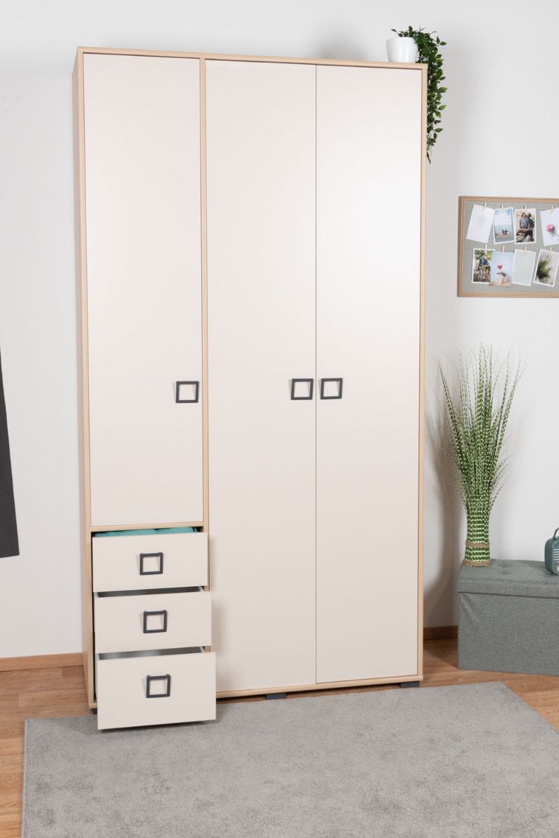 Chambre d'enfant - armoire à portes battantes / armoire Benjamin 19, couleur : hêtre / crème - 236 x 126 x 56 cm (h x l x p)