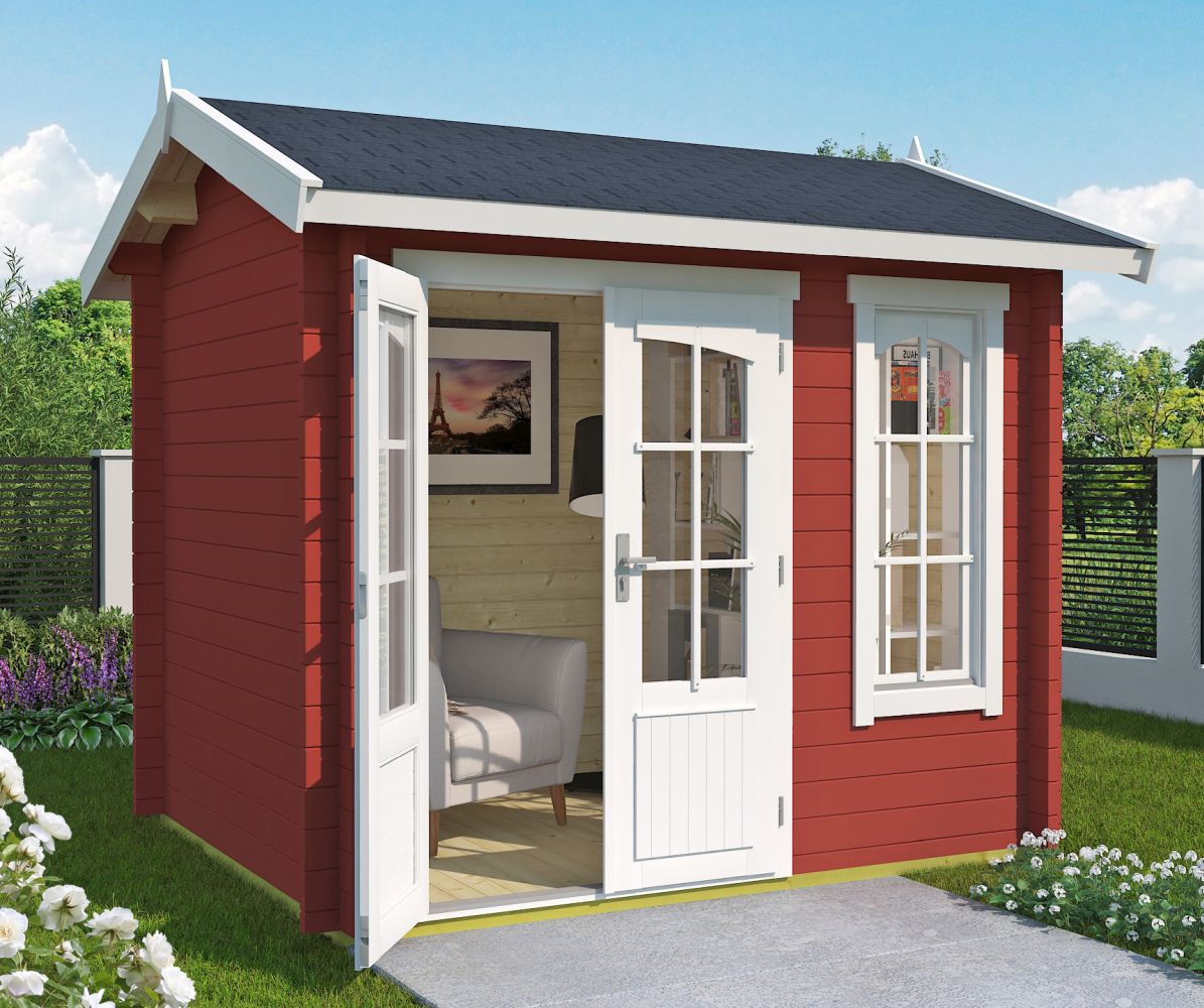 Abri de jardin G222 Rouge suédois avec plancher - 44 mm Maison en madriers, surface au sol : 4,61 m², Toit à deux versants