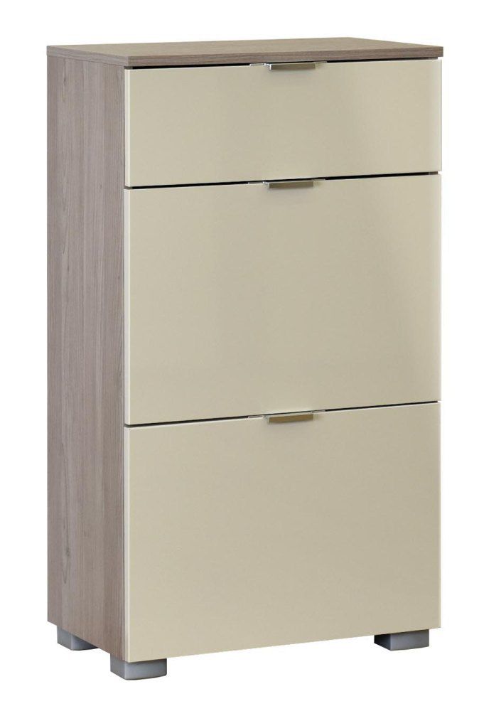 Armoire à chaussures Sabadell 08, couleur : chêne / beige brillant - 108 x 60 x 38 cm (h x l x p)