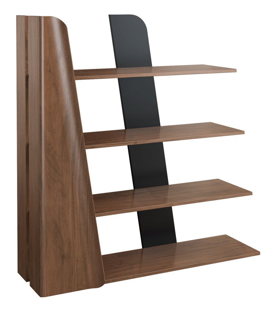 Etagère Pazin 05, couleur : noix / noir, partiellement massif - 125 x 120 x 40 cm (h x l x p)