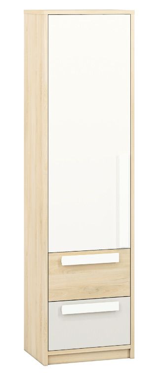 Chambre d'adolescents - armoire Greeley 04, couleur : hêtre / blanc / gris clair - Dimensions : 199 x 54 x 40 cm (H x L x P), avec 1 porte, 2 tiroirs et 4 compartiments