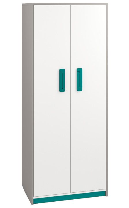 Chambre d'enfant - armoire à portes battantes / armoire Renton 02, couleur : gris platine / blanc / bleu-vert - Dimensions : 199 x 80 x 52 cm (H x L x P), avec 2 portes et 7 compartiments