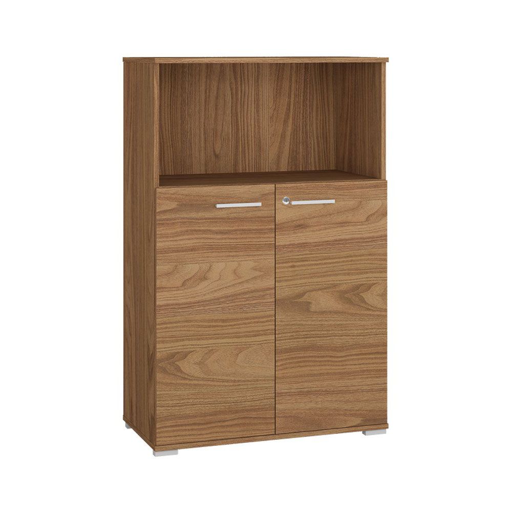 Commode Tapachula 10, couleur noyer - Dimensions : 123 x 79 x 40 cm (H x L x P), avec 2 portes et 3 compartiments