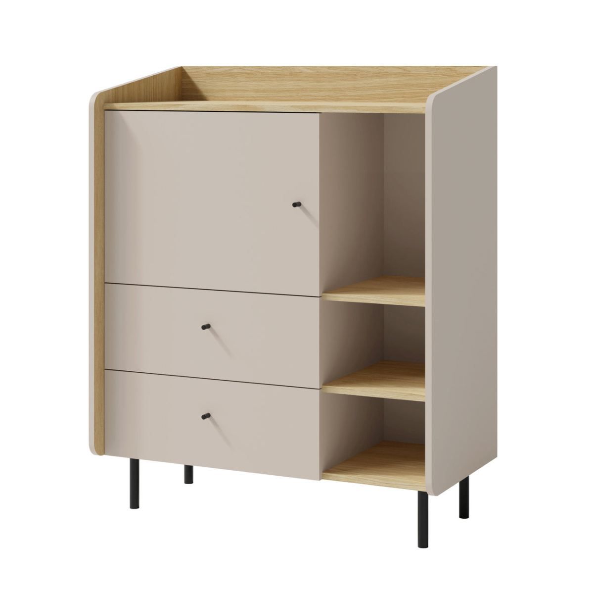 Commode Sampont 09, beige / chêne clair, 115 x 95 x 42 cm, avec 5 compartiments et 2 tiroirs, chants ABS, durable et moderne