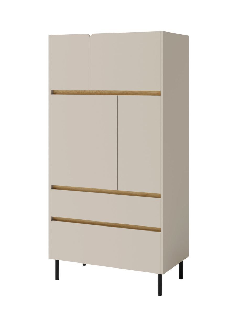 Armoire élégante Fricourt 05, beige / chêne clair, 165 x 80 x 40 cm, avec 6 compartiments et 2 tiroirs, chants ABS, construction précise, durable