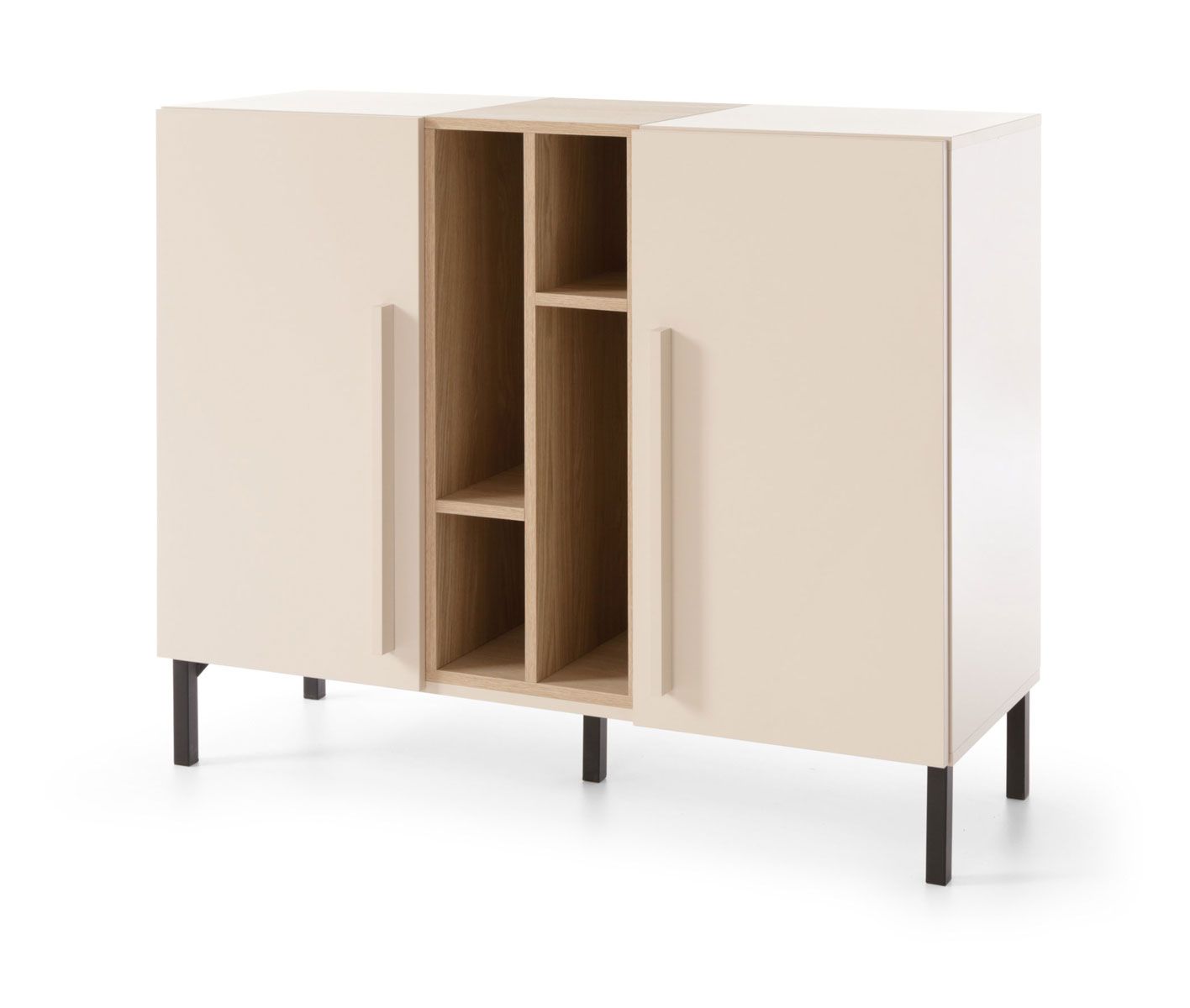 Commode moderne Authie 07, beige / chêne clair, 90 x 110 x 40 cm, avec 8 compartiments, chants ABS, montage simple et rapide