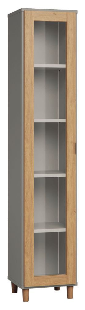 Vitrine Nanez 31, couleur : gris / chêne - Dimensions : 195 x 39 x 40 cm (h x l x p)