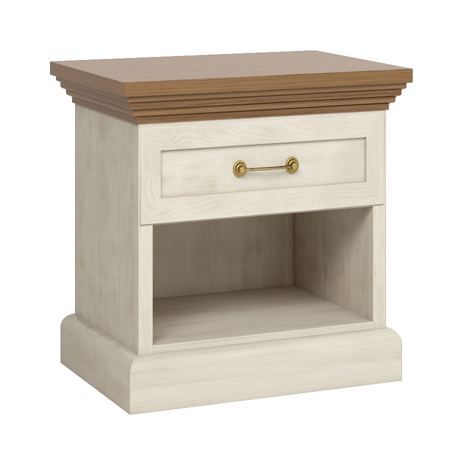 Table de nuit Badile 21, couleur : blanc pin / brun - 50 x 57 x 40 cm (h x l x p)