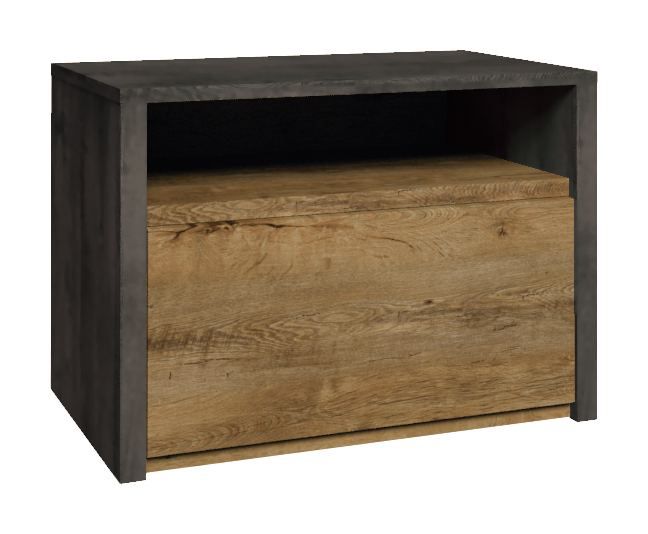 Table de nuit Selun 22, couleur : chêne brun foncé / gris - 40 x 50 x 46 cm (h x l x p)