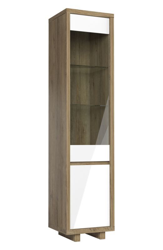 Vitrine Brisen 08, couleur : brun / blanc brillant - 209 x 48 x 40 cm (h x l x p)