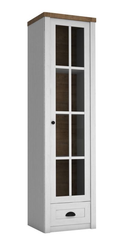 Vitrine Segnas 10, couleur : blanc pin / brun chêne - 198 x 50 x 43 cm (h x l x p)