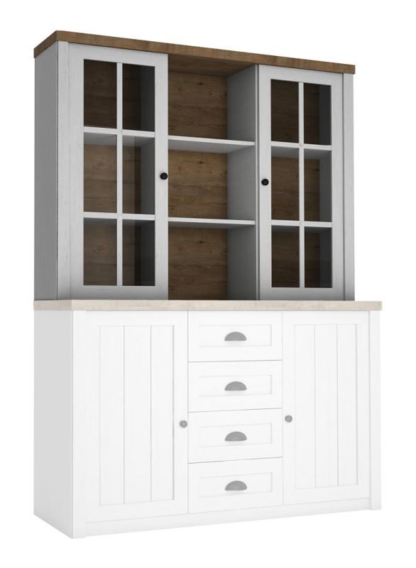 Étagère de vitrine pour commode Segnas, couleur : blanc pin / brun chêne - 111 x 130 x 35 cm (h x l x p)