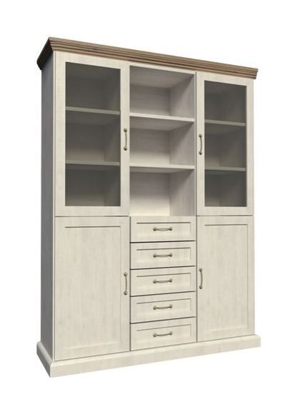 Vitrine Badile 05, couleur : blanc pin / brun - 187 x 127 x 39 cm (h x l x p)