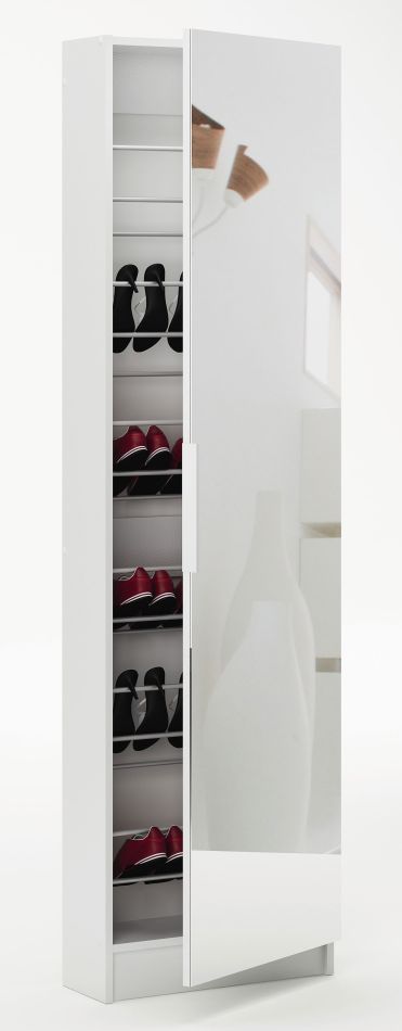 Armoire à chaussures Furna 15, Couleur : Blanc - Dimensions : 181 x 50 x 20 cm (h x l x p)