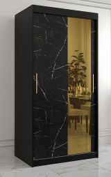 Armoire avec grand espace de rangement Hochfeiler 52, Couleur : Noir / Marbre noir - Dimensions : 200 x 100 x 62 cm (h x l x p), avec cinq casiers et deux tringles à vêtements