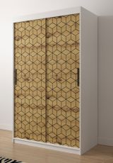 Armoire moderne avec panneaux à motifs Dom 45, Couleur : Blanc mat / Chêne Artisan - Dimensions : 200 x 120 x 62 cm (h x l x p), avec suffisamment d'espace de rangement