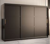 Armoire moderne avec grand espace de rangement Liskamm 24, Couleur : Noir mat - Dimensions : 200 x 250 x 62 cm (h x l x p), avec 10 compartiments et deux tringles à vêtements