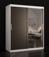 Armoire avec porte miroir Liskamm 34, Couleur : Blanc mat / Noir mat - Dimensions : 200 x 150 x 62 cm (h x l x p), avec cinq casiers et deux tringles à vêtements