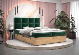 Lit boxspring avec tissu velours doux 48, Couleur : Vert / Chêne Golden Craft - Surface de couchage : 140 x 200 cm (l x L)