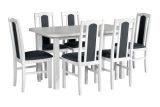 Salle à manger complète - Set C, 7 - pièces, 6 chaises en bois massif, couleur du bois : blanc, table robuste, sensation d'assise confortable, design moderne et simple