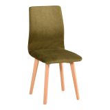 Fauteuil de salle à manger Raden d'aspect classique, revêtement en tissu vert olive, bois de hêtre massif laqué, matériaux de qualité, hauteur d'assise de 47 cm