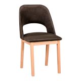 Fauteuil de salle à manger Riga avec rembourrage confortable, corps en hêtre massif, hauteur d'assise de 47 cm, rembourrage en mousse T-25, revêtement textile en marron