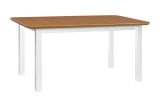 Table de salle à manger SARMIT en blanc/chêne, dimensions 80 x 140/180 cm (l x p), hauteur du plateau de table de 32 mm, peut accueillir jusqu'à 10 personnes, plateau de table plaqué