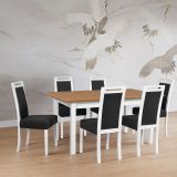 Salle à manger - Ensemble complet X, 7 - pièces, grande table de salle à manger en Blanc/Chêne, design moderne et simple, 6 chaises stables en bois rembourrées