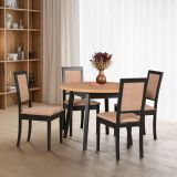 Salle à manger - Ensemble Y, 5 - pièces, Table de salle à manger ronde en Noir/Chêne, 4 chaises en bois assorties, rembourrage confortable et doux, plateau de table en stratifié