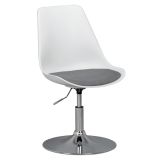 Chaise pivotante design Apolo 130, Couleur : Blanc / Gris / Chrome, assise pivotante à 360° & réglable en hauteur