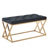 Banc carré en velours, Couleur : Noir / Or - dimensions : 46 x 90 x 44 cm (h x l x p)