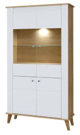 Vitrine Bambey 03, couleur : chêne / blanc - 190 x 104 x 39 cm (h x l x p)