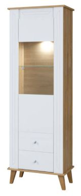 Vitrine Bambey 04, couleur : chêne / blanc - 190 x 64 x 39 cm (h x l x p)