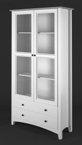 Vitrine en bois de pin massif blanc / gris Lagopus 106 - Dimensions : 200 x 100 x 42 cm (H x L x P)