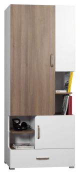 Armoire Bulolo 23, couleur : Blanc / Noyer - Dimensions : 198 x 80 x 38 cm (H x L x P)