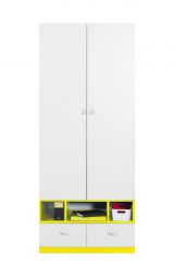 Chambre d'adolescents - armoire à portes battantes / armoire "Geel" 23, blanc / jaune - Dimensions : 195 x 80 x 50 cm (H x L x P)