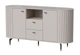 Commode Annelin 02 en cachemire avec 1 compartiment ouvert, 2 portes, 2 tiroirs, 81 x 150 x 40 cm, pieds métalliques de 15 mm de haut, hauteur adaptée aux robots aspirateurs