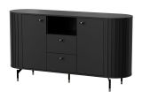 Commode / Sideboard Annelin 10 en noir, avec moulures décoratives, 81 x 150 x 40 cm, Soft Closing System, poignées de 5 cm en métal noir doré, 5 compartiments