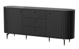 Buffet Annelin 12 avec 3 tiroirs, en noir, poignées confortables en métal doré noir, 81 x 190 x 40 cm, 4 compartiments, équipé de Soft Close