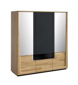 Armoire / armoire à portes battantes "Topusko" 37, couleur : chêne / noir, partiellement massif - Dimensions : 196 x 182 x 63 cm (H x L x P)