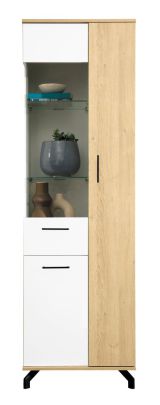 Vitrine Riemst 04, Couleur : Chêne / Blanc - Dimensions : 194 x 60 x 40 cm (H x L x P)