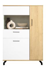 Vitrine Riemst 06, Couleur : Chêne / Blanc - Dimensions : 134 x 90 x 40 cm (H x L x P)