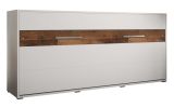 Lit escamotable Namsan 01 horizontal, Couleur : Blanc mat / Marron Old Style - Surface de couchage : 90 x 200 cm (l x L)