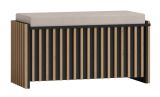 Banc avec espace de rangement / Coffre Cikarang 08, Couleur : Noir / Chêne, Rembourrage : blanc - Dimensions : 48 x 99 x 40 cm (h x l x p)