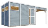 Abri de jardin Basel 03 avec toit rapporté, plancher et carton bitumé inclus, laqué gris clair - en éléments de 19 mm, surface au sol : 7,70 m², toit plat